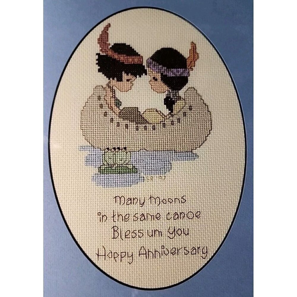 USED EXCELLENT CONDITION FRAMED CROSS STITCH PICTURE HAPPY ANNIVERSARY